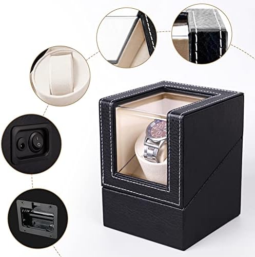 St.Oswalds Automatic Watch Winder Box Single 1 Slot Self Winding Watch Turner Rotator Display Case with Quiet Motor Black PU Leather Auto Mechanical Wrist Watches Shaker Battery Powered or AC Adapter
