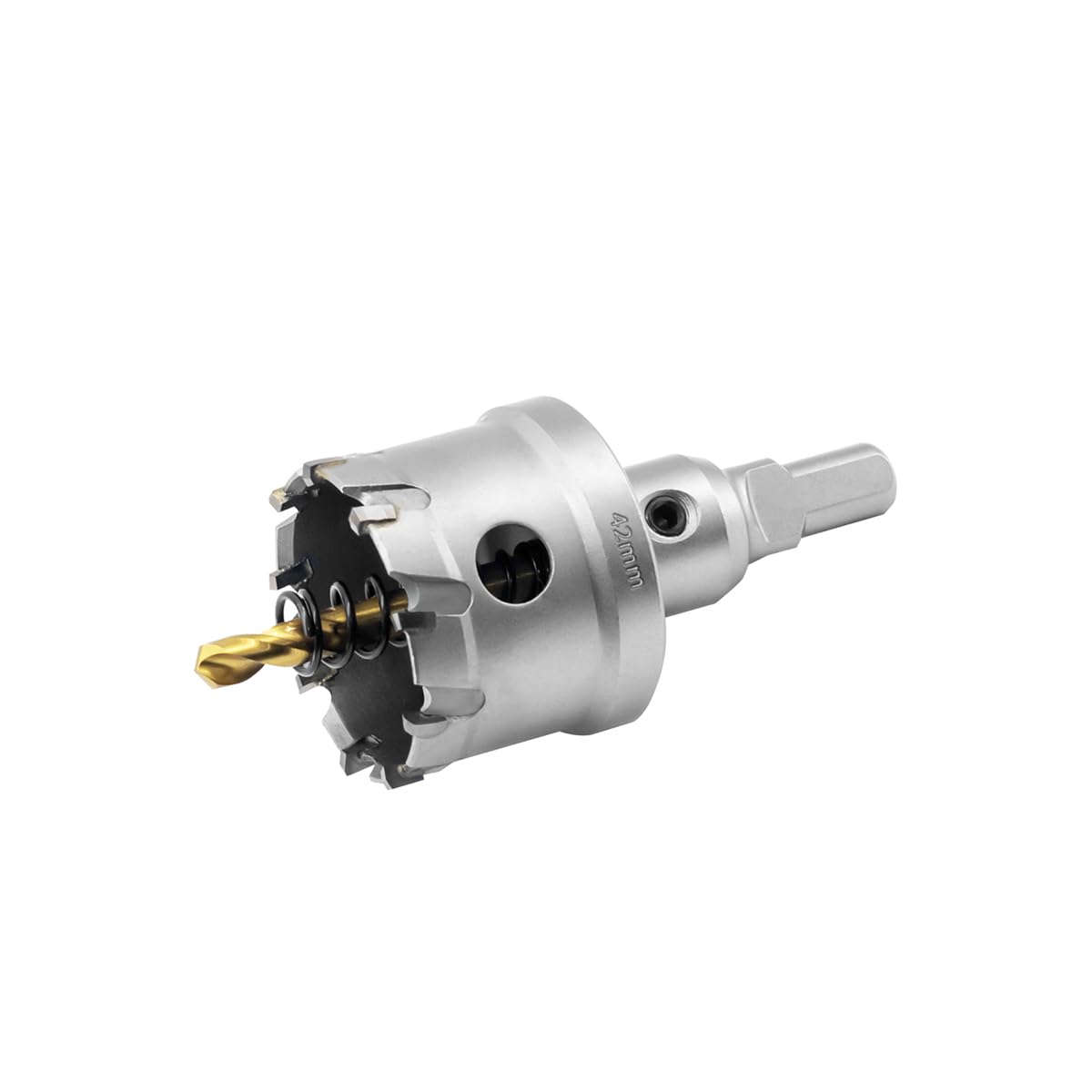 42mm Broca Cortadora de Agujeros de Metal, Cortador Orificio con Punta de T.C.T Carburo de Tungsteno para Chapa de Acero Inoxidable, Metal, Aleación, Hierro, Madera