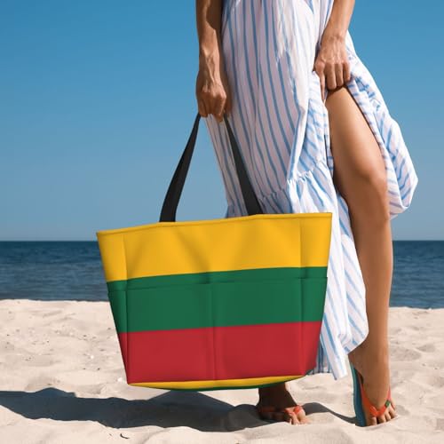 Large Capacity Beach Bag Waterproof Pool Tote for Gym Swimming Camping Carry On Bag Flag of Lithuania Print3