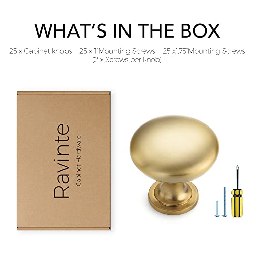 Image of Ravinte 25 Pack Gold Cabinet Hardware Zinc Cabinet Door Knobs Drawer Knobs Kitchen Cabinet Knobs Gold Dresser Drawer Handles Brushed Brass Drawer Pulls
