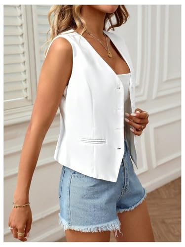 GORGLITTER Women's V Neck Vest Top Button Down Crop Tops Sleeveless Dressy Waistcoat Vest Going Out Tops2