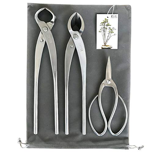 Image of vouiu 3-Piece Bonsai Tool Set,11inch Concave Cutter,11.5inch Knob Cutter,7.5inch Bonsai Scissors