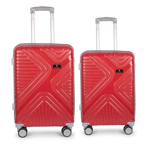 Image of Hard Shell Polypropylene Suitcase Set of 2 with 360 Degree 8 Spinner Wheels and Number Lock, Vibrant Red, Small 54cm Medium 64cm