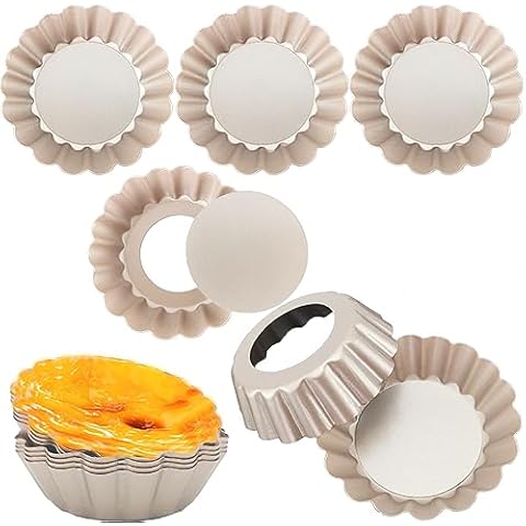 DATANYA Mini Tart Pans Removable Bottom 3 Inch, Carbon Steel Nonstick Quiche Pan Pie Tart Tin Mold, 0.8inches High for Baking Tartlets, Pies, Cakes, Cupcakes - Premium Champagne Gold 12PCS Cover
