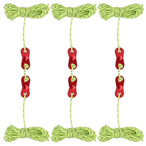 SUPVOX 6pcs Tent Reflective Rope with Tensioners for Camping Hiking and Backpacking Cord with Hook for Outdoor Adventures Random Color