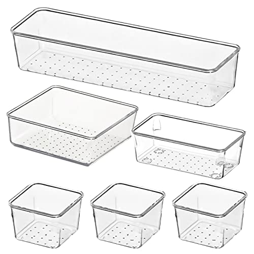 iYInJuan 6 PCS Cajas Organizador de Plástico, Cajón Antideslizantes Transparentes, Bandeja de Almacenamiento, Cajones Baño Separadores de Escritorio para Baño Maquillaje Papelería Joyas Escritorio Cover
