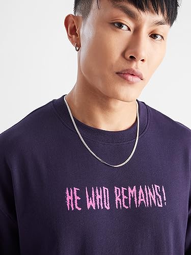 Image of The Souled Store Marvel: Kang Conqueror Mens Oversized Fit Graphic Printed Full Sleeve Cotton Purple Oversized Full Sleeve T-Shirts