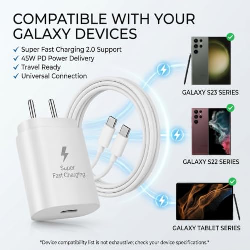 Image of Scalebee 25W Type-C Charger Adapter & Cable | Compatible with Samsung Galaxy S25, S24, S23, S22, S21, Compatible with M35, M36, M16, M06, M05, M56