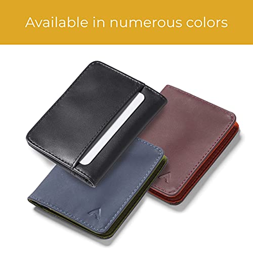 Image of Allett Hybrid Card Wallet, Onyx Black | Leather, RFID Blocking, Vertical Layout | Minimalist, Bifold, Card Holder, Water Resistant, Thin, Front Pocket | Holds 3-10+ Cards, Cash