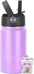 Garrafa Térmica Infantil Inox 350ml com Canudo, Alça e Antivazamento | Acompanha Chaveiro 3D (Lilás)