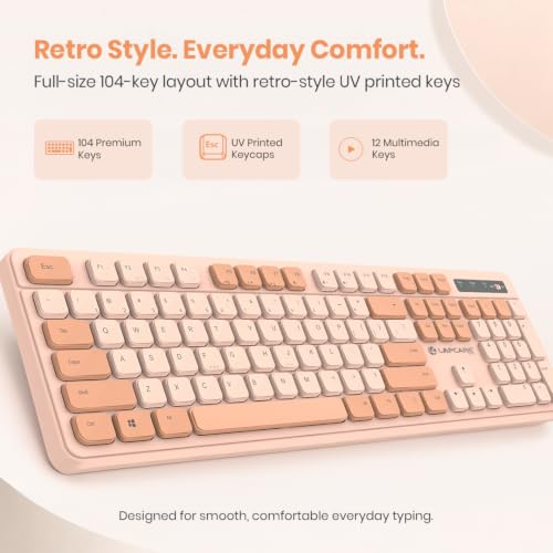 Image of Lapcare Ramon 5 Wireless Keyboard & Mouse Combo WL-108 | 2.4GHz Wireless | 104 Keys with 12 Multimedia Shortcuts | Adjustable 3200 DPI Mouse | Nano USB Receiver | Retro UV Printed Keys