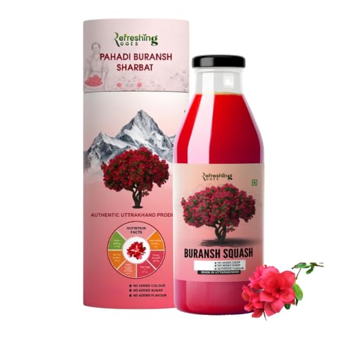 Image of REFRESHING ROOTS Uttarakhand Premium Buransh (Rhododendron) Squash, 300 ML Glass Bottle | Cold Pressed | Natural Health Drink | Added Honey | No Artificial Flavors | Rich in Antioxidants