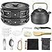 AUTOPkio 15Pcs Kit de Utensilios Cocina Camping, Portátil Olla y Sartén Tetera Vajilla Abrebotellas Set para 2 o 3 Personas Viajes Mochila Senderismo Acampada