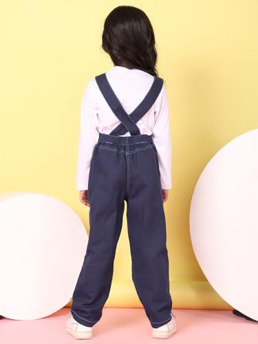 Image of superminis Girls Twill Dungaree with Full Sleeve T-Shirt Set Casual For Kids