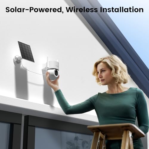 AOSU 3K 5MP Wireless Solar Security Cameras - 360° View, Floodlight, Night Vision, AI Detection (2 Pack)