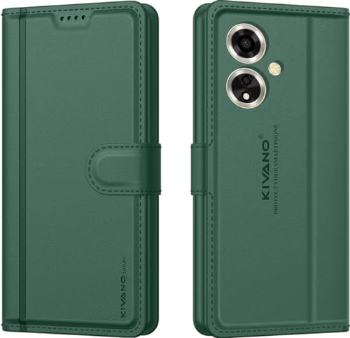 Image of KIVANO LUXE Compatible for Oppo A59 5G Luxury Handmade Leather Magnetic Flip Folio Case | Card Holder & Kickstand | Slim Protective Cover | Unisex - Green