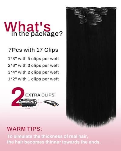 Image of Moresoo Black Clip in Hair Extensions Human Hair, 14Inch Seamless PU Weft | Hair extensions clip ins, 14inch 120g 7pcs, jet black, for fine hair beginners and daily wear, adds soft natural volume