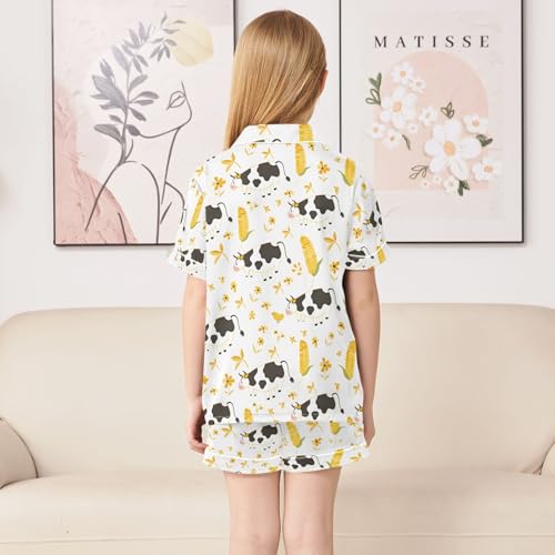 ALAZA Cute Cow Corn Pajamas Satin Pajama Set Short Sleeve Button Down Sleepwear4