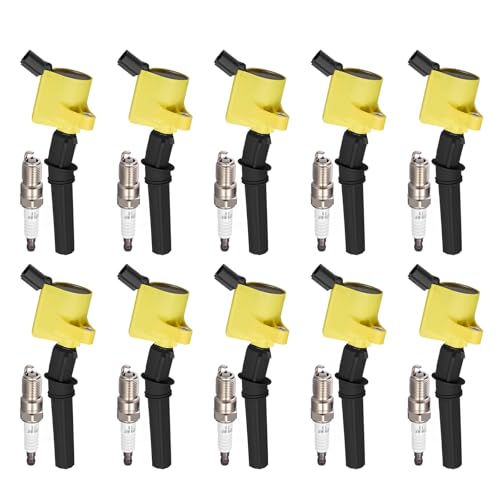 Image of 10 Coils+10 Plugs Kit - Fix Misfires for Ford F-150 /F-250 /E-Series /Expedition /Explorer /Mustang&Lincoln Navigator /Town Car&Mercury Grand Marquis /Mountaineer (4.6L /5.4L V8) - Repl.DG508 /SP479