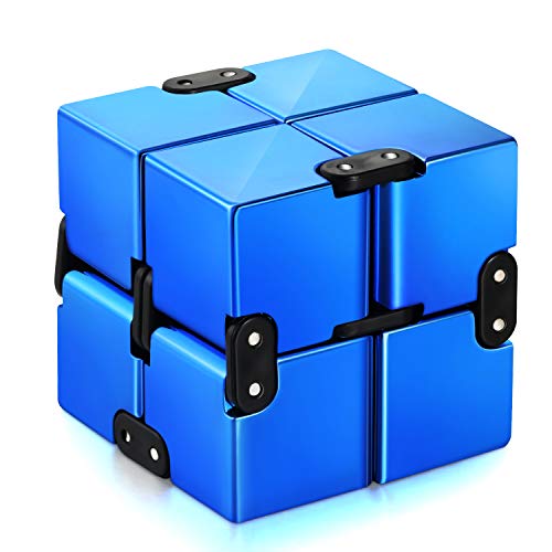 Funxim Infinity Cube Fidget Toy Glossy, EDC Fidgeting Game for Kids and Adults, New Version Cool Mini Fidget Finger Toy Best for Stress and Anxiety Relief and Kill Time (Blue)