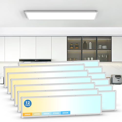 1x4 LED Flat Panel Light Surface Mount, 1 Ft. by 4 Ft. LED Ceiling Light Fixture, with Protection Corner,6500 Lumens,Dimmable,Switchable 5CCT 3000K-6500K & 5 Wattage 30W-50W, White, 12 Pack