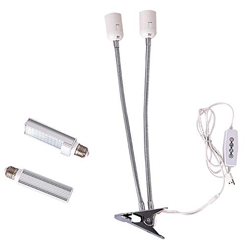 ZHTY LED Grow Light for Indoor Sunlike Full Spectrum Grow Lamp 3 Timer 5 Dimmable Levels Modes Dual Head Gooseneck Plant Light with Replaceable Bulb Double Switch