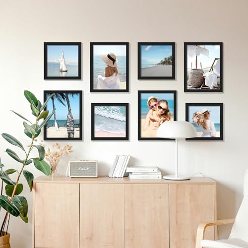 decorUhome 8x8 Picture Frame, Display Pictures 4x4 with Mat or 8x8 without Mat, Wall & Tabletop Display Photo Frame, Black, 1 Pack