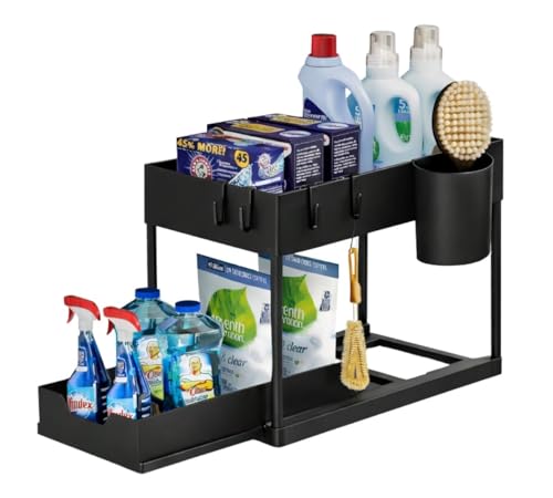 Venteo Rangement sous Evier Noir | Organisateur d'armoires de Cuisine | Meuble De Rangement | Meuble Salle De Bain Domestique | Meuble Chaussure Organisation |...