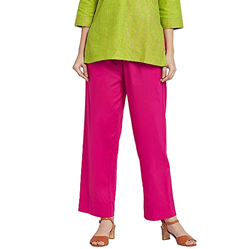 Image of GO COLORS Women Blue Stripe Cotton Wide Pants
