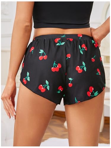 Image of MakeMeChic Women's Pajama Bottoms Floral Print Tie Front Micro Short Side Slit Summer Lounge Shorts