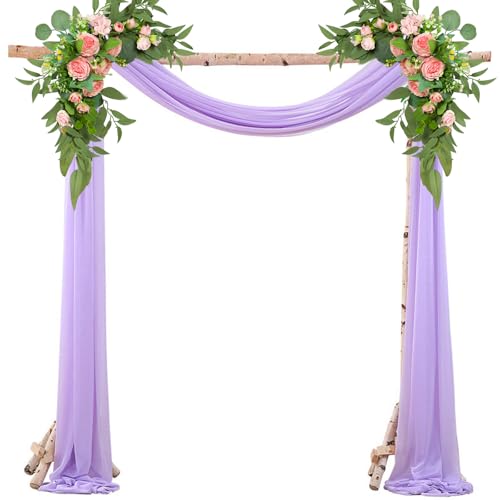 BEELUKY Mariage Arche Tenture 75x800 cm Mariage Voilage Drapés avec 22m Rubans pour Décoration de Mariage Cérémonie Fête Rideau de Gaze (Violet)