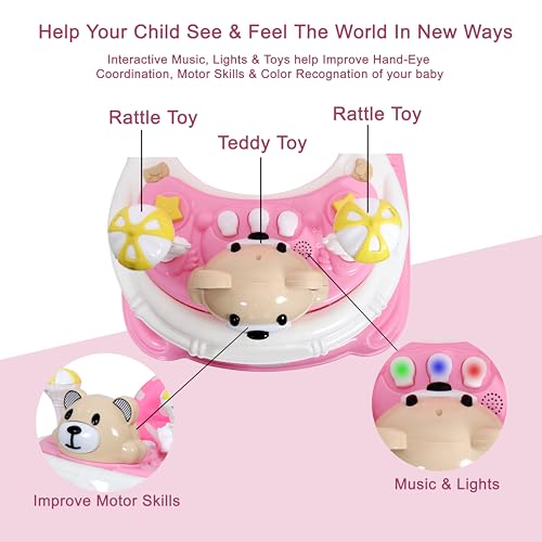 Image of Baby Walker for 6-18 Months Baby with Music, Detachable Parental Push Handle, Adjustable Height, Foldable Baby Walker for Boys & Girls, Anti-Fall Safety Design, Comfortable Seat (Baby Pink)