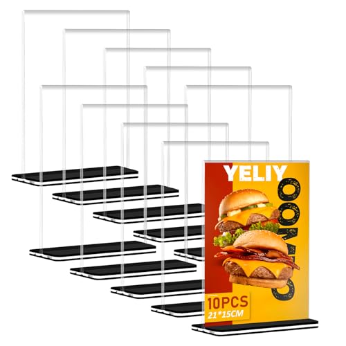 La Mejor Selección de Portatartas Top 5. 42 YELIY Porta Menu, 10Pcs-Soporte de Letrero, Soporte para Menús de Acrílico, Menu Holder Doble Cara Transparente para Restaurantes, Oficina, Publicidad, Bares, Tablero De Mesa,...