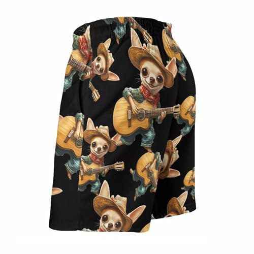 Chihuahua Playing Guitar Mens Swim Trunks Quick Dry Board Shorts Beach Swimwear Bathing Suits4