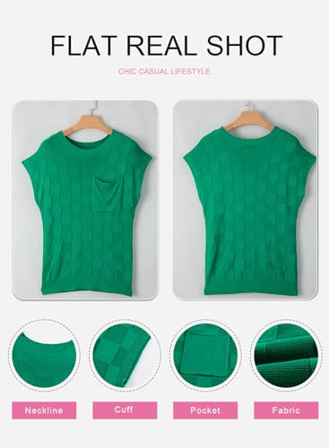Image of SHEWIN Womens Fall Tops for Women Casual Crewneck Short Sleeve Shirts Cap Sleeve Knit Sweater Vest Summer Tops