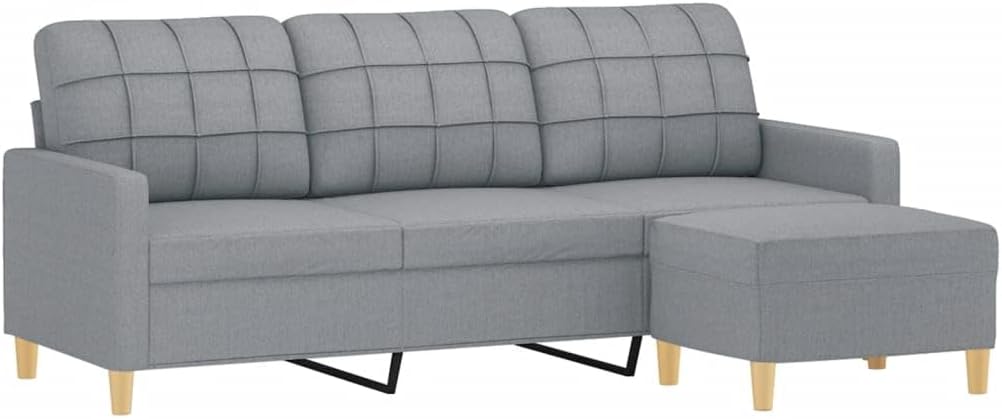 3-Seater Sofa with Footstool Light Grey Living Room Furniture