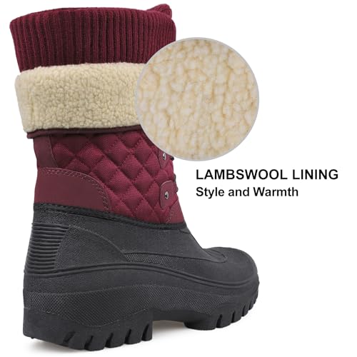 Knixmax Outdoor Winterstiefel Damen Warm Gefütterte Schneestiefel Winterschuhe mit wasserdichtem Obermaterial und rutschfesten Sohlen Geeignet für die Schneesaison im Winter Wein EU37