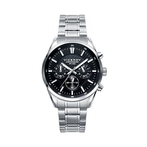 Viceroy Reloj Analógico Cronógrafo para Hombre de Acero Inoxidable - Movimiento de Cuarzo - Esfera Negra - Casual y Deportivo - Colección Magnum