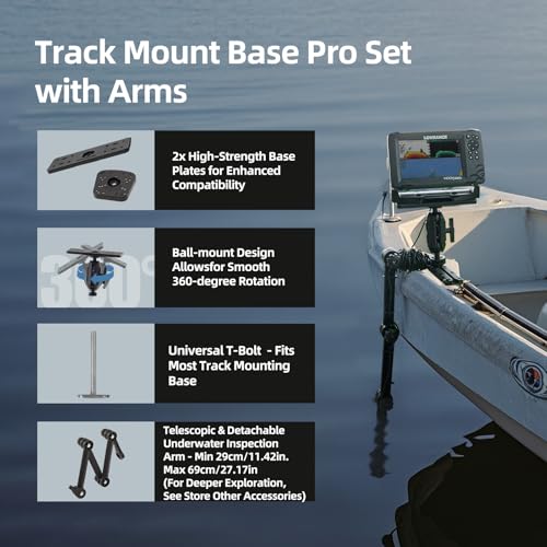 Image of HITORHIKE Kayak Fish Finder Mount with Transducer Arm Options Holds up to 9 inch Electronics Compatible with Garmin Lowrance Humminbird(Track Mount Base Pro Max Set with Arms and A Track)
