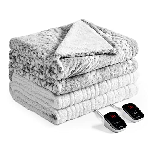 Bearhug Electric Blanket Heated Blanket King Size 100"x 90" Dual Controllers Heating Blanket Gift Reversible Faux Fur & Sherpa,10 Heating Levels, ETL, Machine Washable, Over-Heat Protection