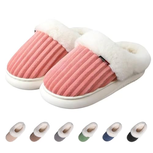 Drecage Womens Fuzzy Slippers Fluffy Warm Winter House Shoes with Memory Foam for Indoor and Outdoor Pink Size 7-7.5