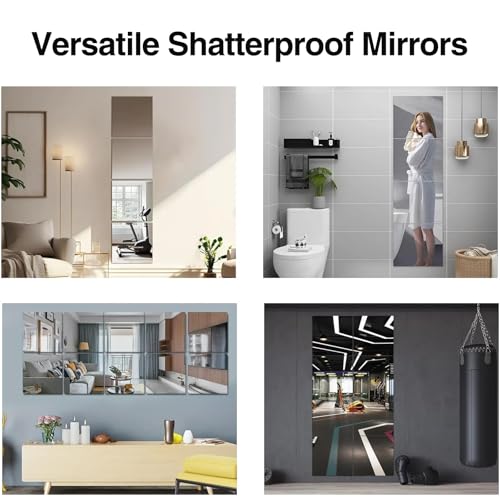 Image of Shatterproof Acrylic Mirror Tiles, 4 Pack 14 x 12 Inch Self Adhesive Full Body Wall Mirror for Bedroom, Home, Gym, Bathroom and Living Room, Unbreakable