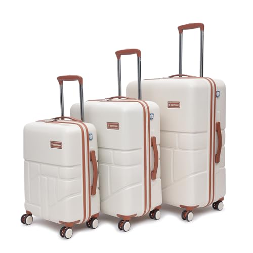 Image of uppercase Rock (S+M+L) Set of 3,Check-in Trolley Bag,Hardsided Anti-Scratch 8 Spinner Wheel Luggage,TSA Lock & Anti-Theft Zippers,Suitcase for Unisex,2000 Days Warranty (Beige)