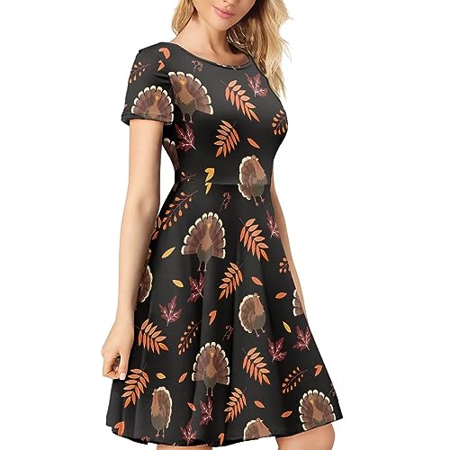 Image of POLERO Sunflower Dress for Women Floral Summer Dresses Short Sleeve Casual Sundresses Midi Dresses