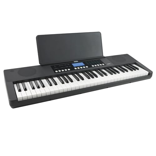 Axus Piano Con Teclado De 61 Teclas, Teclado Portátil, Ligero Y Delgado, Sensible Al Tacto, Con Asa De Transporte, Fuente De Alimentación, 450 Voces Y Atril