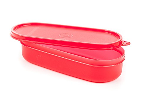 Image of SignoraWare 500ml Flat Oval Plastic Container with Lid, Bpa Free Bowl, Food Grade Box, Spill Leak Proof Case, Microwave Safe, Freezer Compatible, Semi Transparent, Store and Stack (0.5Litres Red)