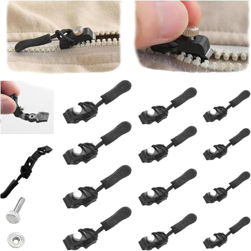 Reißverschluss-Reparatur-Ersatz-Set, universelles Reißverschluss-Fix, Gleitzähne, Schraubenkopf mit 3 verschiedenen Größen, für Mäntel, Jacken, Gepäck, Reißverschlüsse (12 Stück)