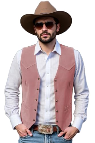 Tuikayoo Men's Suede Leather Suit Vest Vintage Western Cowboy Waistcoat Regular Fit