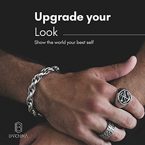 Baronyka Handmade Thick Silver Bracelet For Men, Stainless Steel, Men's Rope Chain Bracelet, Mens Link Bracelets (8.5, Silver-Plated) #TOP6