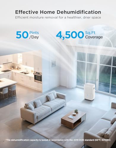 Image of GoveeLife Dehumidifier for Home 4,500 Sq. Ft. 50 to 137 Pint with Pump, Drain Hose, Smart Dehumidifier for Basement with Humidity Control, Auto Shut Off /Defrost, 5 Modes, Bedroom, Bathroom, Garage